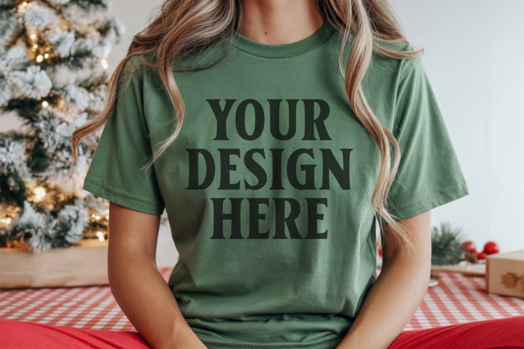 Christmas Bella Canvas 3001 Kelly Green Shirt Mockup ,Trandy