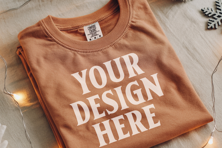 Terracotta Comfort Colors 1717 Christmas Folded T-Shirt Mock