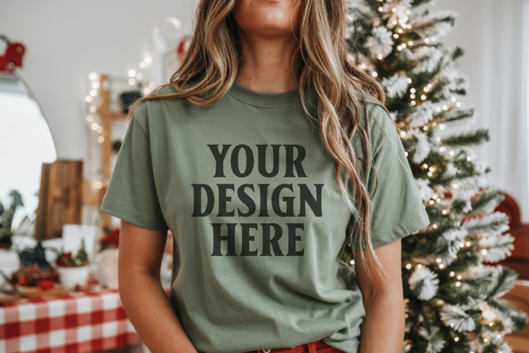 Christmas Bella Canvas 3001 Kelly Green Shirt Mockup ,Trandy