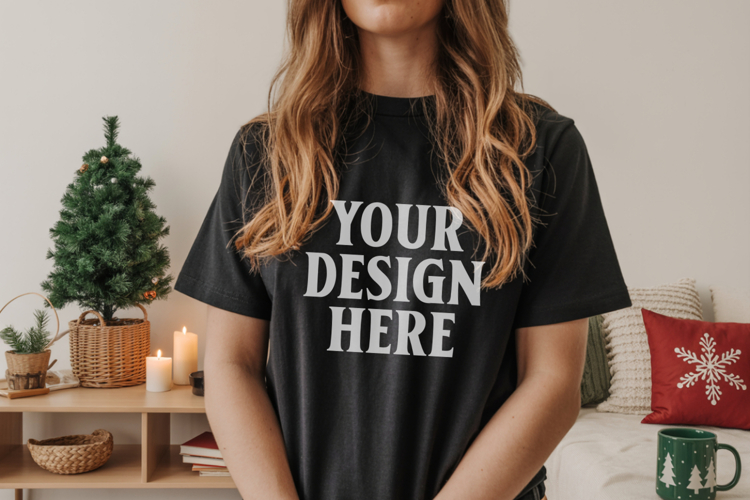 Bella Canvas 3001 Black Christmas Shirt Mockup, Trandy