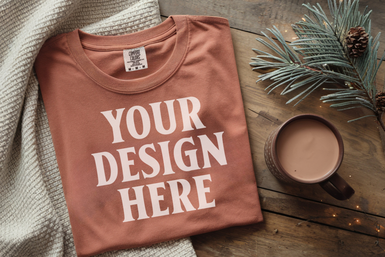 Terracotta Comfort Colors 1717 Christmas Folded T-Shirt Mock