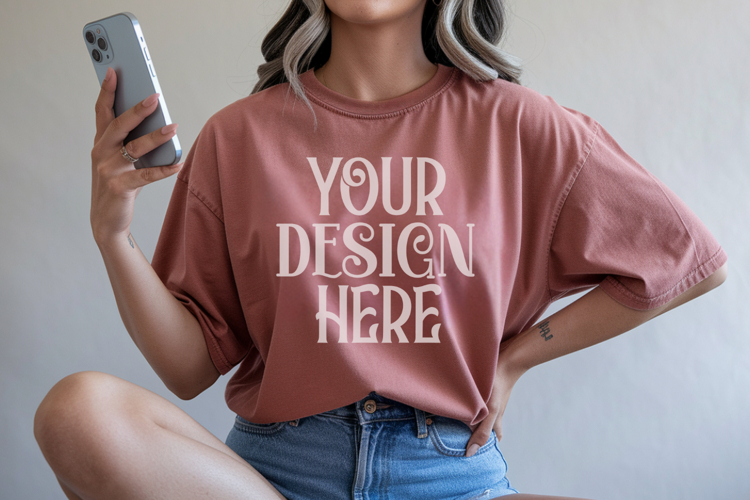 Comfort Colors 1717 Terracotta T-shirt Mockups, Real Model