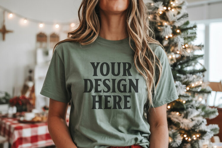 Christmas Bella Canvas 3001 Kelly Green Shirt Mockup ,Trandy example image 1