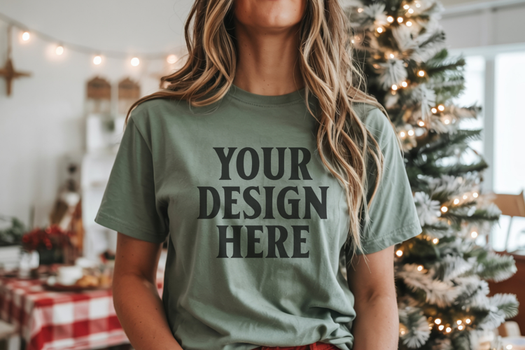 Christmas Bella Canvas 3001 Kelly Green Shirt Mockup ,Trandy