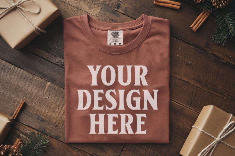 Terracotta Comfort Colors 1717 Christmas Folded T-Shirt Mock