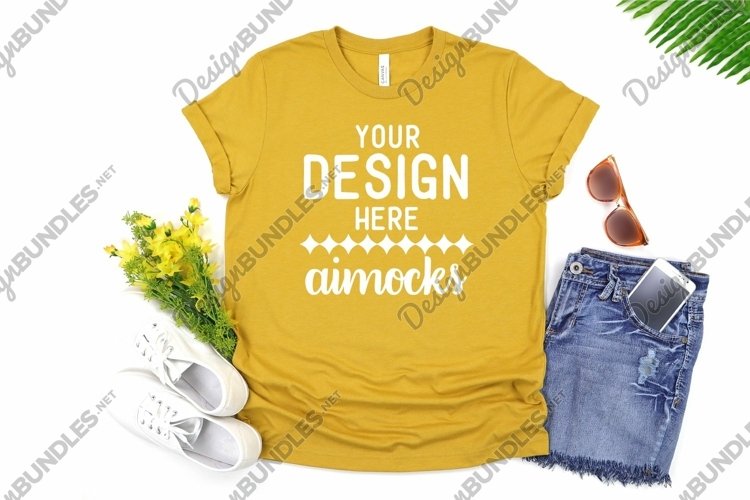 Heather Mustard Bella Canvas T-shirt Mockup, Summer Style 1 example image 1