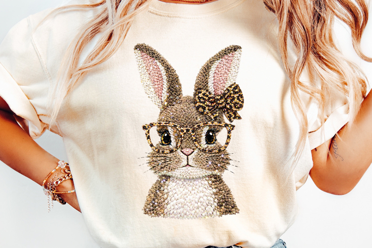 Easter Bunny png, Leopard Print Knit Bunny with Glasses png