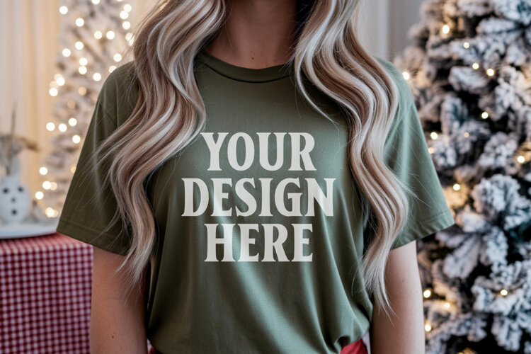 Christmas Bella Canvas 3001 Kelly Green Shirt Mockup ,Trandy example image 1