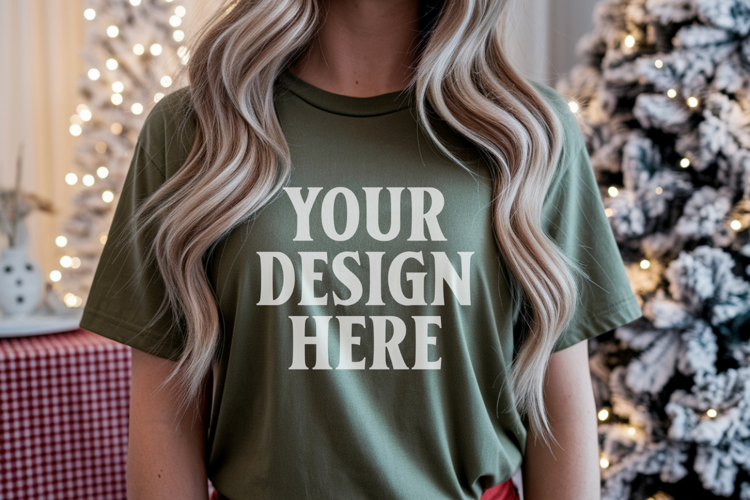 Christmas Bella Canvas 3001 Kelly Green Shirt Mockup ,Trandy