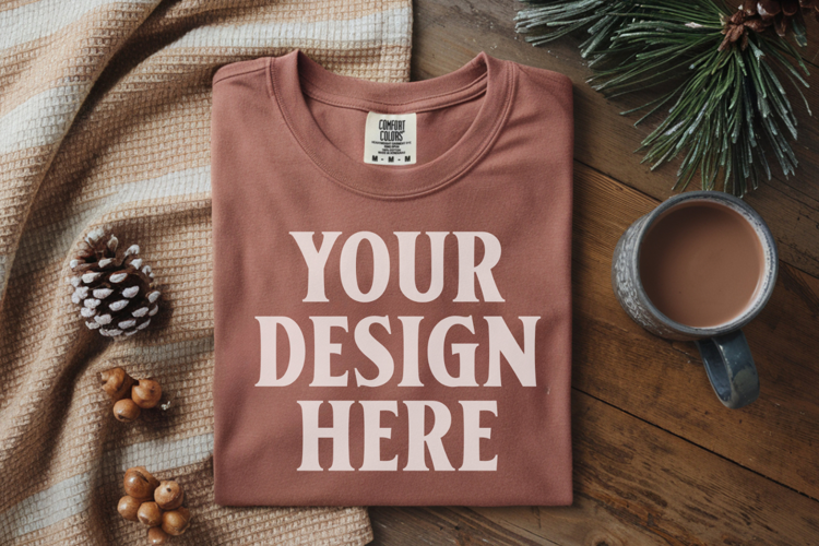 Terracotta Comfort Colors 1717 Christmas Folded T-Shirt Mock