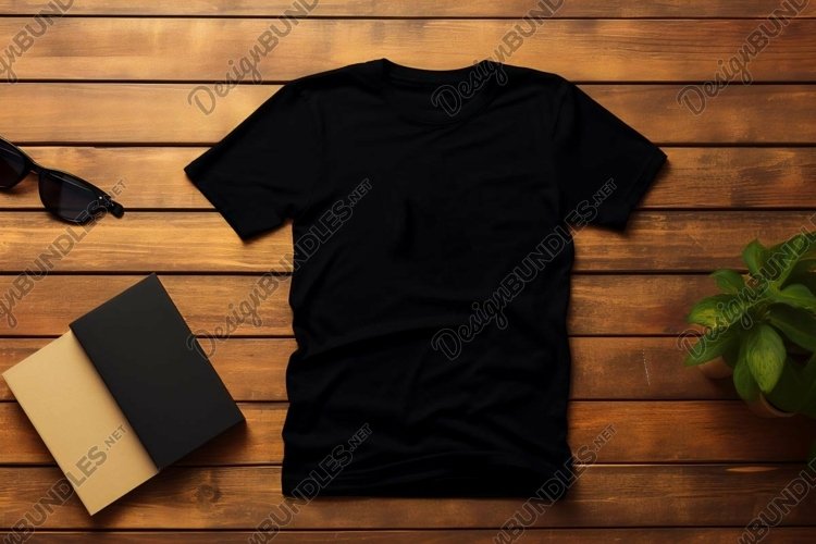 Black T-shirt Mockup Flat Lay example image 1