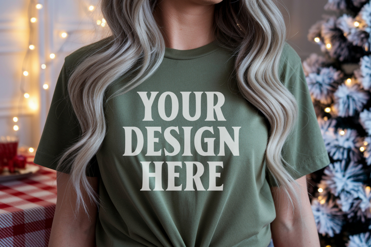 Christmas Bella Canvas 3001 Kelly Green Shirt Mockup ,Trandy