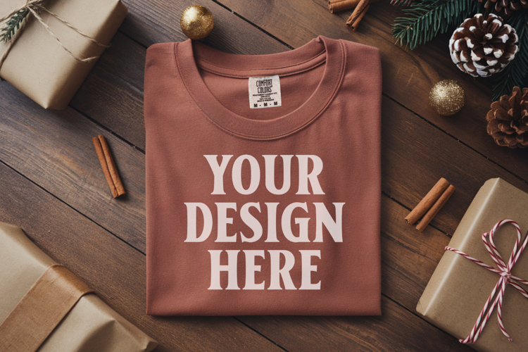 Terracotta Comfort Colors 1717 Christmas Folded T-Shirt Mock