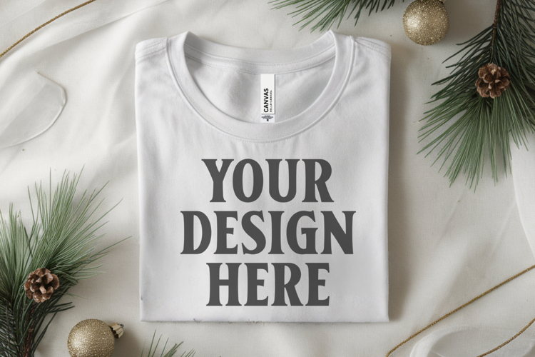 Christmas Bella Canvas 3001White Folded Tshirt Mockup