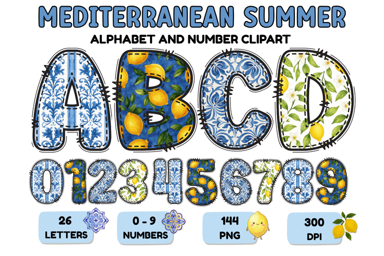 Mediterranean Lemon Alphabet PNG Summer Letters 300 DPI