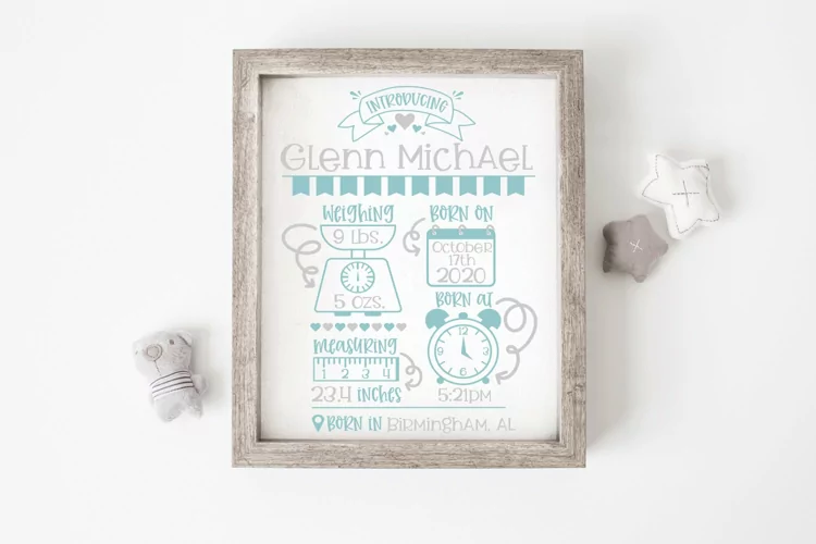 Baby Boy Birth Stats SVG, Birth Stats Announcement Template