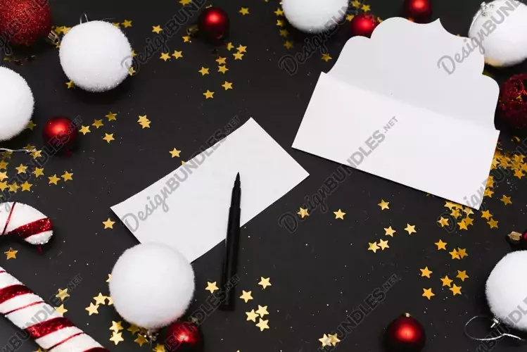 Mockup for Christmas letter on black background.