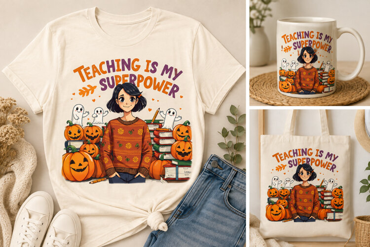 Halloween Teacher PNG | Teaching Is My Superpower Ghosts example image 1