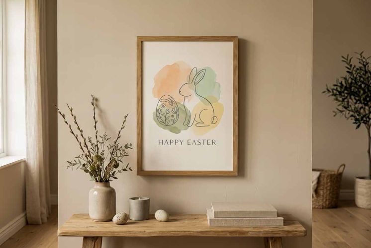 Easter Poster Frame mockup on wall living room