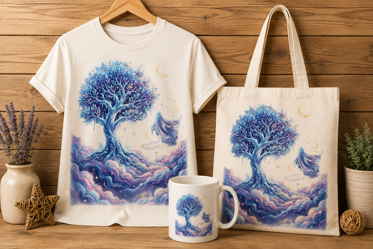 Frozen Blue Tree Ghost Cloud Celestial Fantasy Art Print