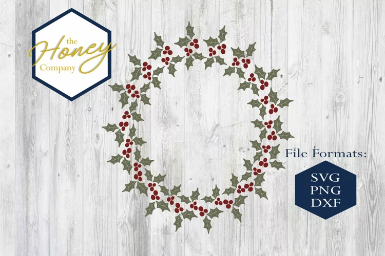 Holly Wreath SVG PNG DXF Christmas Monogram Circle Winter