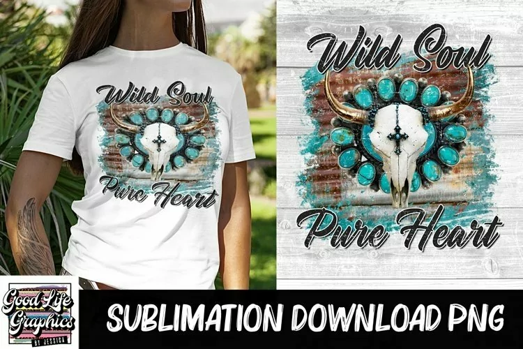Bull Skull Western Turquoise sublimation design for tshirts