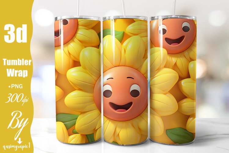3D Inflated Sunflowers 20 oz Skinny Tumbler Sublimation