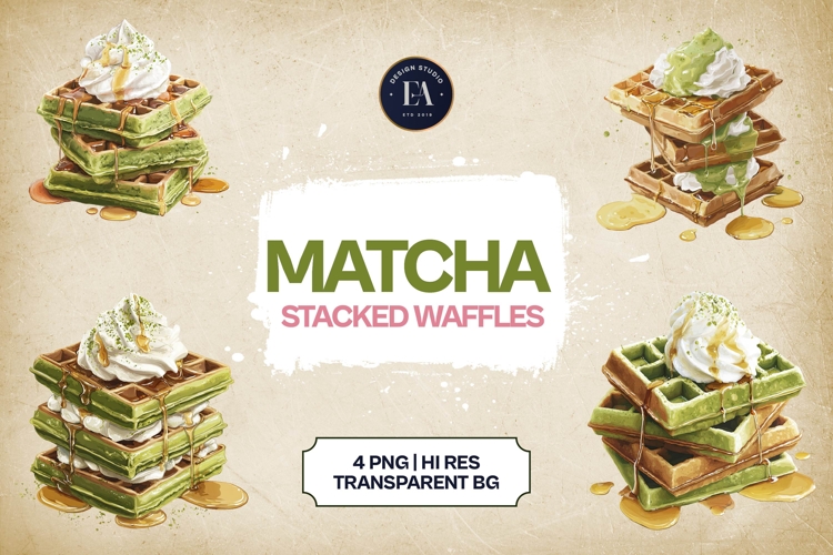 Matcha Waffle Clipart Bundle 4 PNG