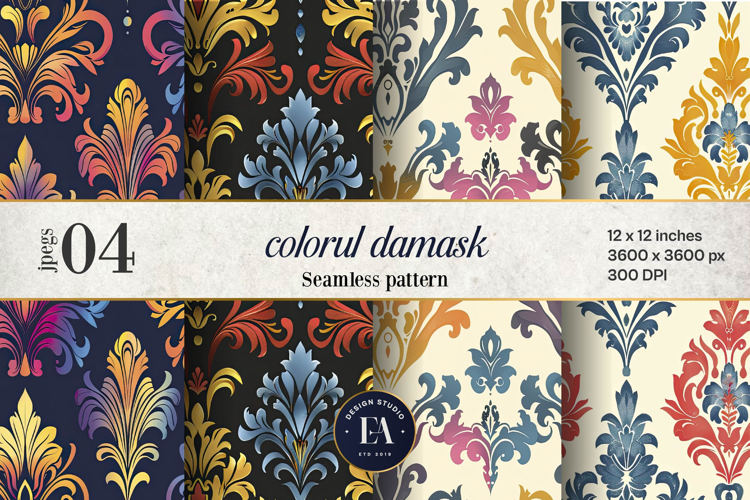 Colorful Damask Pattern | Vintage Ornate Floral Design