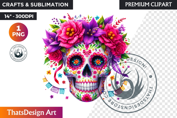 Floral Sugar Skull Day of the Dead Clipart, dia de muertos