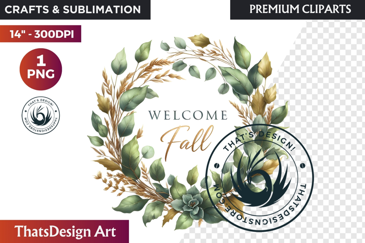 Cozy Autumn Wreath - Boho Farmhouse Fall Clipart PNG