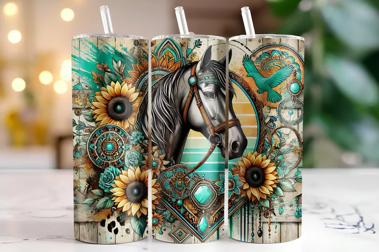 Horse & Sunflower Tumbler Wrap | Sublimation | Tumblers