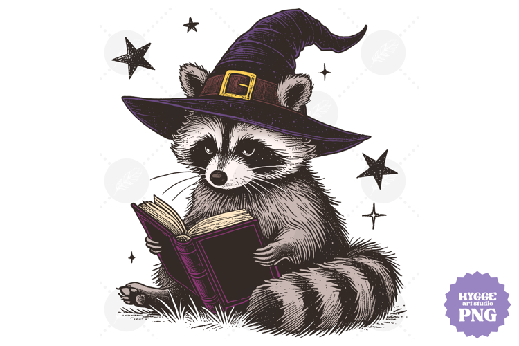 Vintage Funny Sarcastic Feral Witch Raccoon Halloween PNG