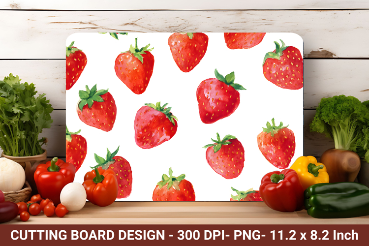 Watercolor Strawberry Pattern Cutting Board | Cutting Board