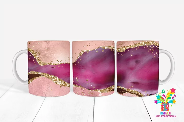 Pink Glitter Agate Mug Sublimation / Agate Mug Wrap #3