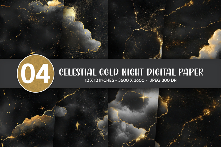 Celestial Gold Night Digital Paper