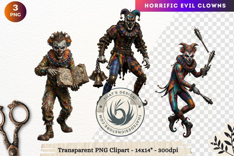 Horrific Evil Clown Clipart - Creepy Circus PNG Graphics