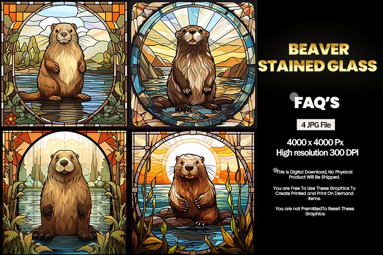Beaver Stained Glass Square Coaster - 04 Variations