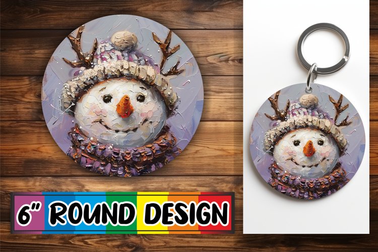 Snowman Round Design Keychain Winter Holiday Sublimation
