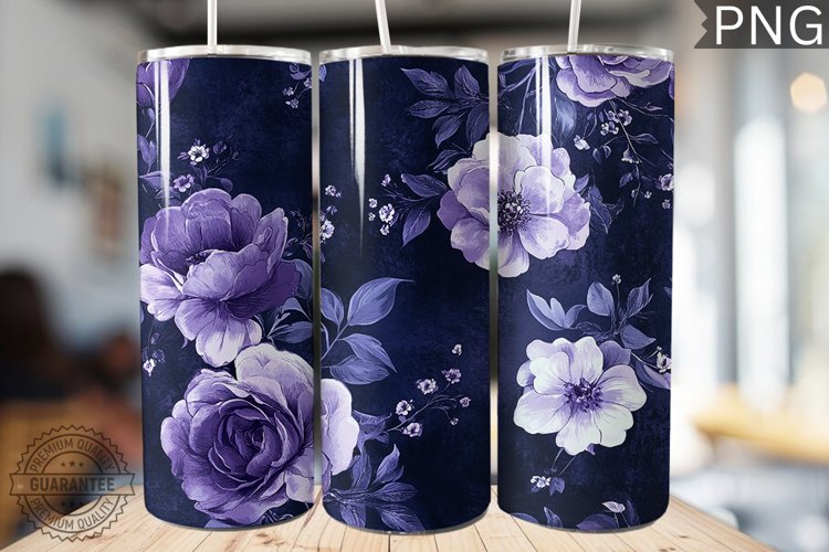 Purple Floral Tumbler Wrap - High Quality 300 Dpi