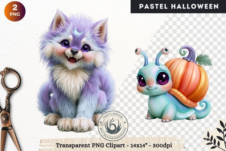 Cute Halloween Pastel characters Clipart sublimation example image 1