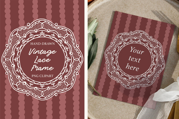Hand Drawn Vintage Round Lace Wedding Frame PNG