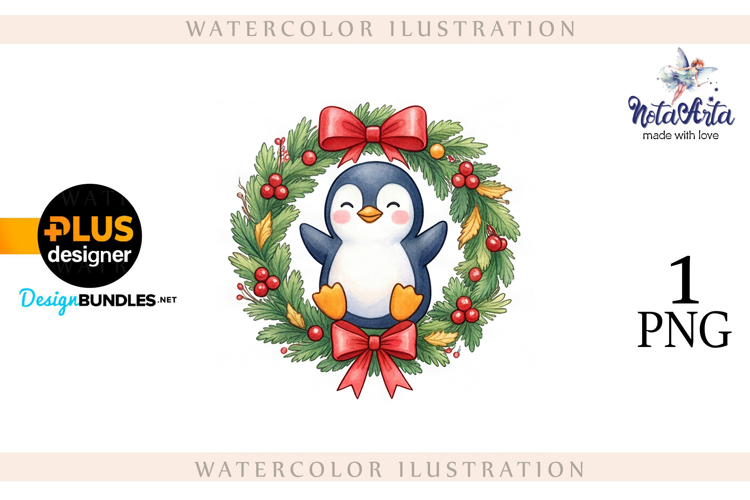 Christmas Penguins in Watercolor Style