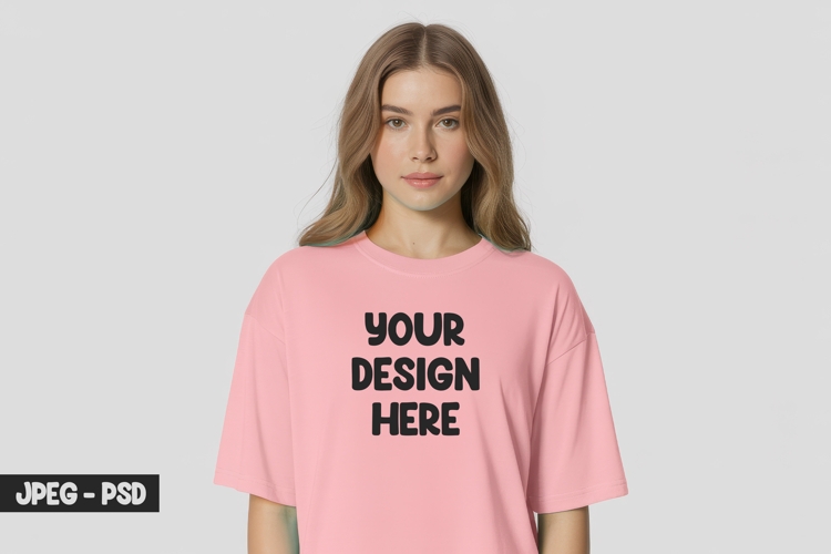 Pink T-Shirt PSD Mockup on Female