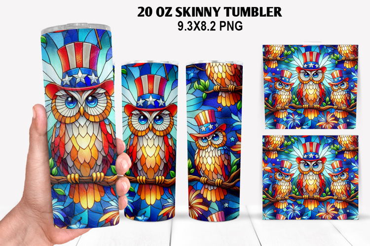 Owls Skinny Tumbler 20oz Wrap Design,4th of july Tumbler PNG