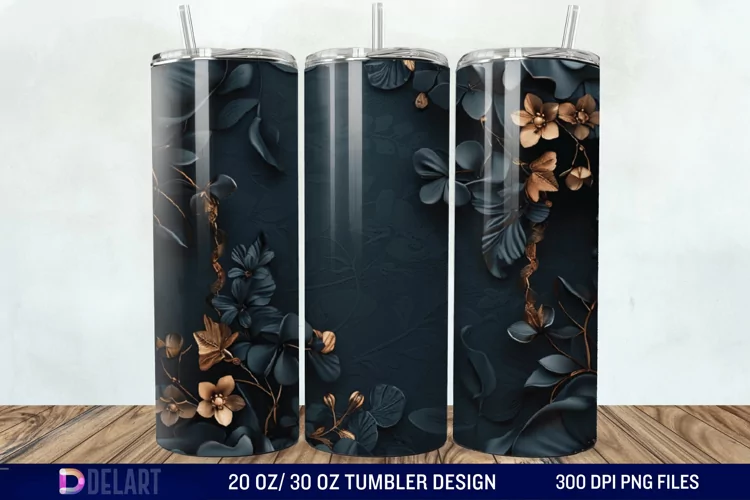 3d Dark floral Tumbler Wrap