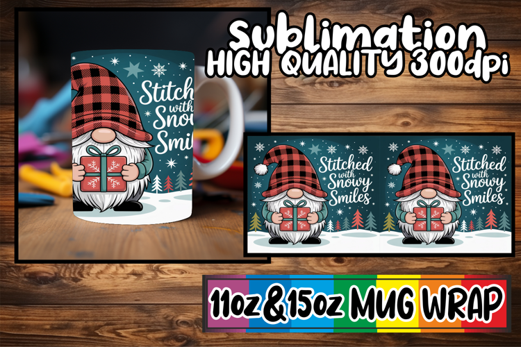 Cheerful sunsets sublimation mug wrap, Holiday Gnome