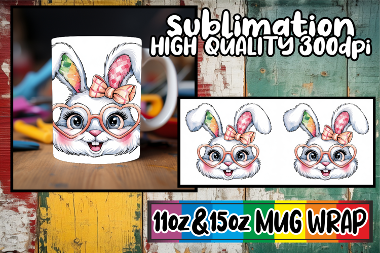 Blissful mornings 11oz 15oz sublimation wrap, Easter Bunny