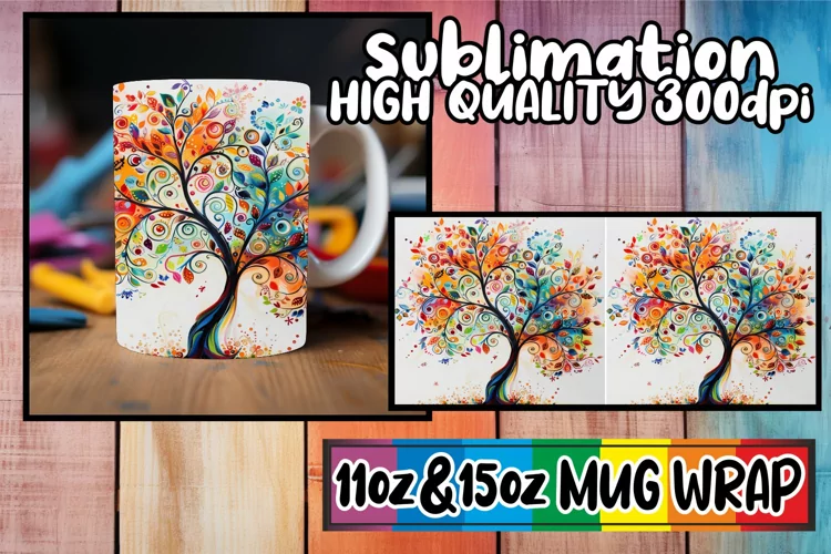 Pastel Tree Mug Wrap - Sublimation 11oz 15oz