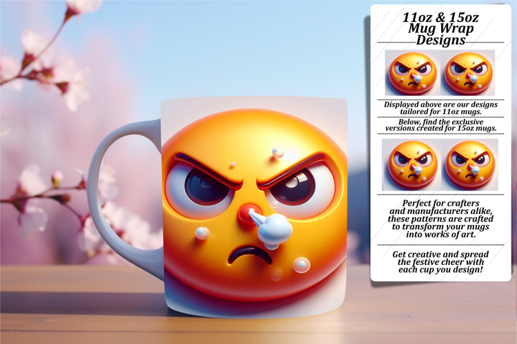 Unique 11oz Mug Wrap Png Artwork , 3D Emoji